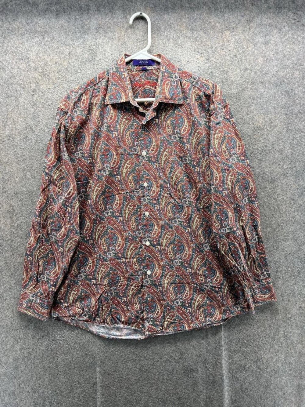 Alan Flusser Shirt Men Medium Multicolor Paisley Button Down Cotton Casual